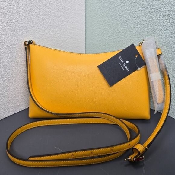 Kate Spade New York "Sadie" Daffodil Yellow Leather Crossbody Bag - Picture 2 of 13
